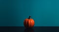 A Big Lit Orange Pumpkin in Front of a Blue Background. Autumn Seasonal Template Royalty Free Stock Photo