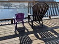 Big and little chairs set to view Salmon Harbor