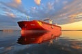 Big lng tanker ship traveling on calm ocean at sunset concept for international fuel industry Royalty Free Stock Photo