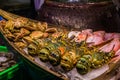 Big lobsters and clamshells in Asian market Royalty Free Stock Photo