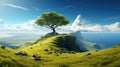 a big lonely impressive nature tree in the mountains, wonderful scenery Royalty Free Stock Photo