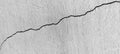 Big long curve diagonal ascending crack on old plastering wall. Copy space. Black and white photo Royalty Free Stock Photo