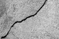 Big long winding ascending crack on old plastering wall. Copy space. Black and white photo. Royalty Free Stock Photo