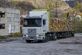 Big lorry carry stack firewood in Lakatnik