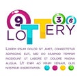 Big lottery advertisement with numbered colorful balls and sample text