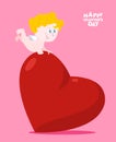 Big love. Little Cupid holding big heart. Valentine for holiday. Royalty Free Stock Photo