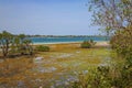 Big low tide on Wasini island in Kenya, Africa. The sea is far from the shore.