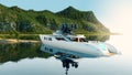 Big luxury boat yacht offshore anchored in a tropical lagoon