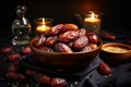 big luxury dried dates in bowls