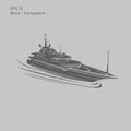 Big and luxury yacht vector illustration. Black and transparent private ship isolated vector. Exclusive vessel Royalty Free Stock Photo