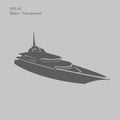 Big and luxury yacht vector illustration. Black and transparent private ship isolated vector. Exclusive vessel Royalty Free Stock Photo