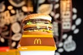 Big Mac, Double Cheese Hamburger Set In the fast food store at McDonald\'s Royalty Free Stock Photo