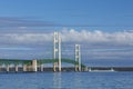 Big Mackinac Bridge & Ship Royalty Free Stock Photo