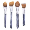 Big makeup fluffy brush collection. Watercolor.