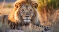 Big male African lion (Panthera leo) lying in the grass, Etosha National Park, Namibia, southern Africa Royalty Free Stock Photo