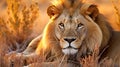 Big male African lion (Panthera leo) lying in the grass, Etosha National Park, Namibia, southern Africa Royalty Free Stock Photo