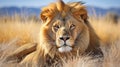 Big male African lion (Panthera leo) lying in the grass, Etosha National Park, Namibia, southern Africa Royalty Free Stock Photo