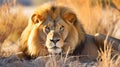 Big male African lion (Panthera leo) lying in the grass, Etosha National Park, Namibia, southern Africa Royalty Free Stock Photo