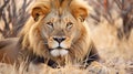 Big male African lion (Panthera leo) lying in the grass, Etosha National Park, Namibia, southern Africa Royalty Free Stock Photo