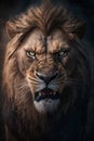 Big male lion in the dark, portrait of a dangerous animal. Generative AI Royalty Free Stock Photo