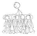 Big Man Walking in Average Crowd, Individuality and Distinctiveness, Vector Cartoon Stick Figure Illustration