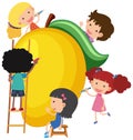 Big mango with many kids cartoon character