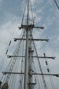 Big mast and and ropes of the of a big clasic sailship Royalty Free Stock Photo