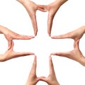 Big Medical Cross symbol from hands isolated Royalty Free Stock Photo