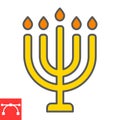 Big menorah color line icon, rosh hashanah and candle, menorah sign vector graphics, editable stroke filled outline icon