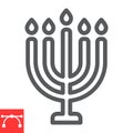 Big menorah line icon, rosh hashanah and candle, menorah sign vector graphics, editable stroke linear icon, eps 10.