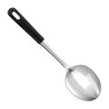 Big metal spoon with black handle, isolated on white background. Realistic 3D vector illustration. Kitchen utensils for for Royalty Free Stock Photo