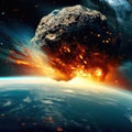 big meteorite moving Hit the world.generative AI Royalty Free Stock Photo