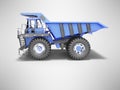 Big mining truck blue side view 3D rendering on gray background with shadow Royalty Free Stock Photo