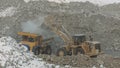 Big mining truck and excavator. Excavation, danger.