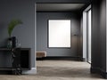 Big mockup poster frame in luxury dark interior design, 3d rendering Royalty Free Stock Photo