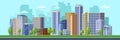 Big modern city illustration. Vector cityscape background. Urban buildings, skyscrapers of business downtown district