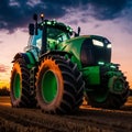 Big modern green agricultural tractor. Agricultural machinery work. generative AI Royalty Free Stock Photo