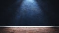 Big modern room with blue plaster wall, wooden floor and white p Royalty Free Stock Photo