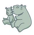 Big mommy hippo kisses her baby in cheek Royalty Free Stock Photo