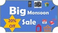 Big monsoon Sale 20 % off digital banner , illustration , Advertising , Retaining Customer