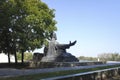 Big monument to Sergei Yesenin in Trubezhnaya embankment in the center of Ryazan. Sunny summer view.