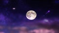 Big moon Bright  Starry night flares on blue lilac  dark sky universe Astronomy Celestial Royalty Free Stock Photo
