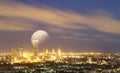 Big moon over Bangkok cityscape,aerial view