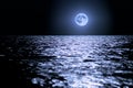 Big moon over the sea at night. moonlight on the waves, horizon. Long exposure Royalty Free Stock Photo