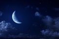 Big moon and stars in a cloudy night blue sky Royalty Free Stock Photo