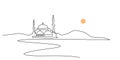 Big mosque and mountain landscape one continuous single line drawing isolated on white background Royalty Free Stock Photo