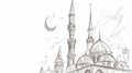 big mosque tower sketch for ramadan greeting card