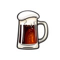 Big mug of beer with foam and bubbles. Hand drawn vector illustration isolated on white background Royalty Free Stock Photo