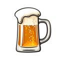 Big mug of beer with foam and bubbles. Hand drawn vector illustration isolated on white background. Royalty Free Stock Photo