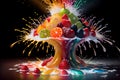 big multicolored fruit mix splash with water drops Royalty Free Stock Photo